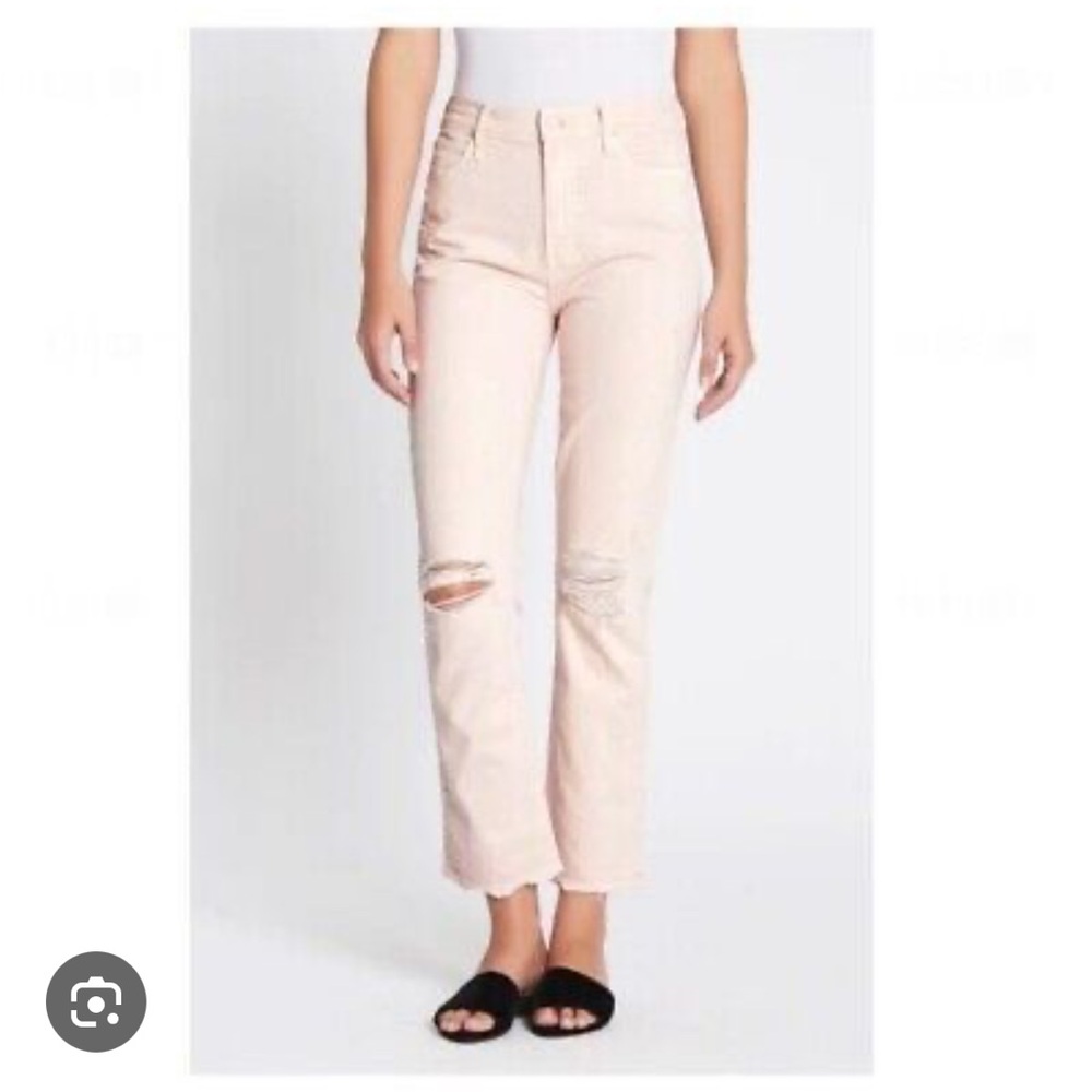 Mother Superior High Waisted Rascal Ankle Jeans Womens 25 Soft Pink Distressed